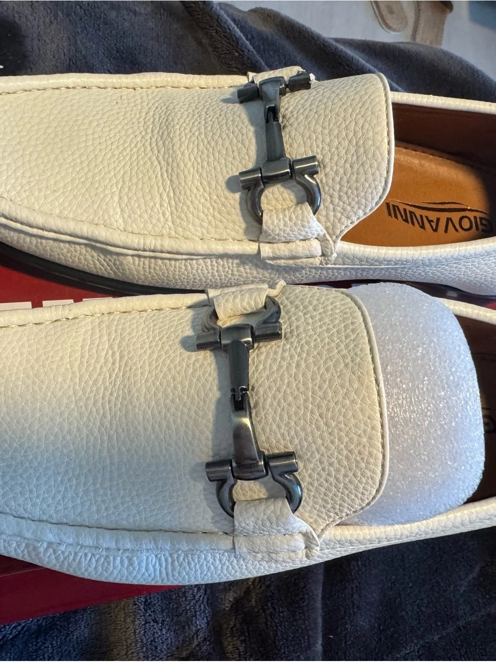 Giovanni Men's Cream Leather Bit Loafers - Slip-On Dress Loafers